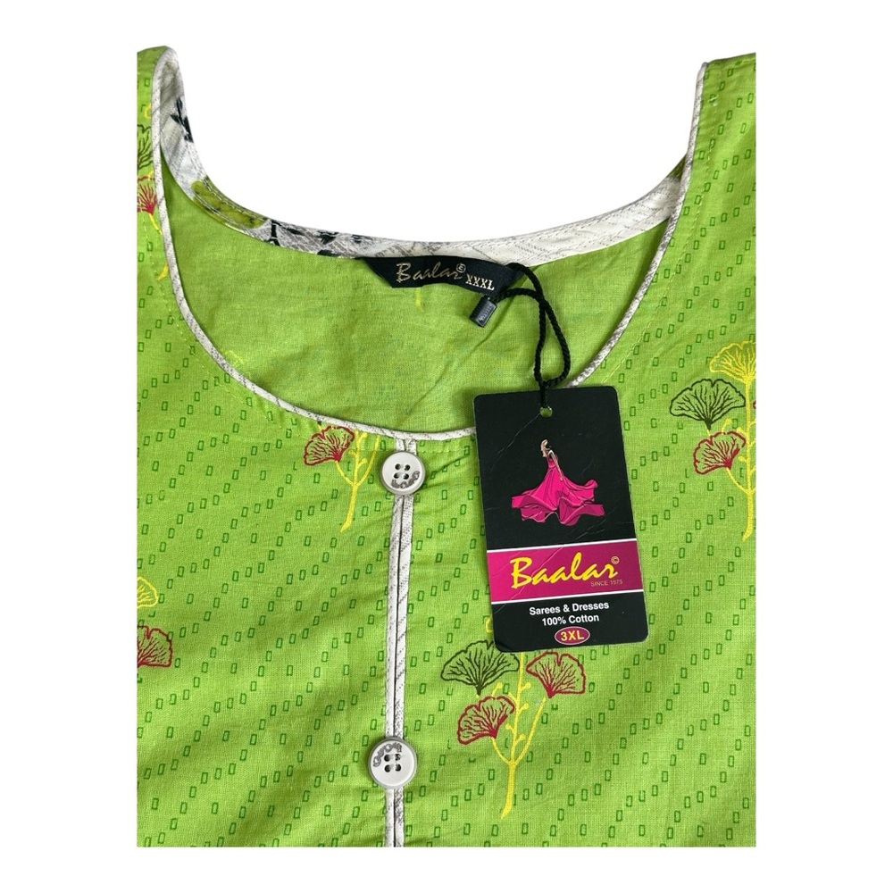 Baalar 3XL Green Indian Kurti Tunic Dress 100% Cotton NWT